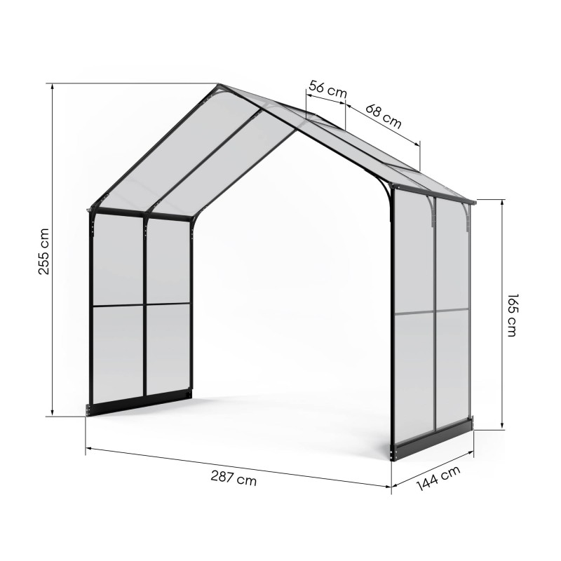 Moduł przedłużający do oranżerii ogrodowej Royal Green Standard, 4,1 m², szkło hartowane 4 mm, aluminium, czarny