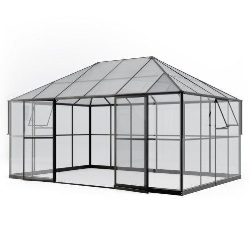 Oranżeria ogrodowa EcoGlass Gazebo Standard z fundamentem 12 m² szkło hartowane 4 mm, poliwęglan 6 mm, aluminium, czarna