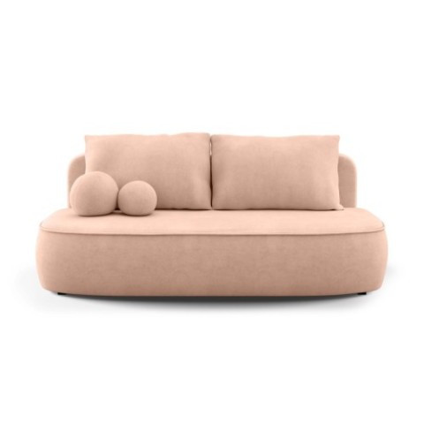 Sofa rozkładana z pojemnikiem Bella brzoskwiniowa, welurowa