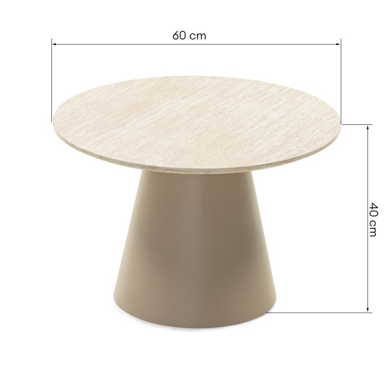 Stolik kawowy Sakala ll 60 cm, okrągły, beżowy, imitacja trawertynu