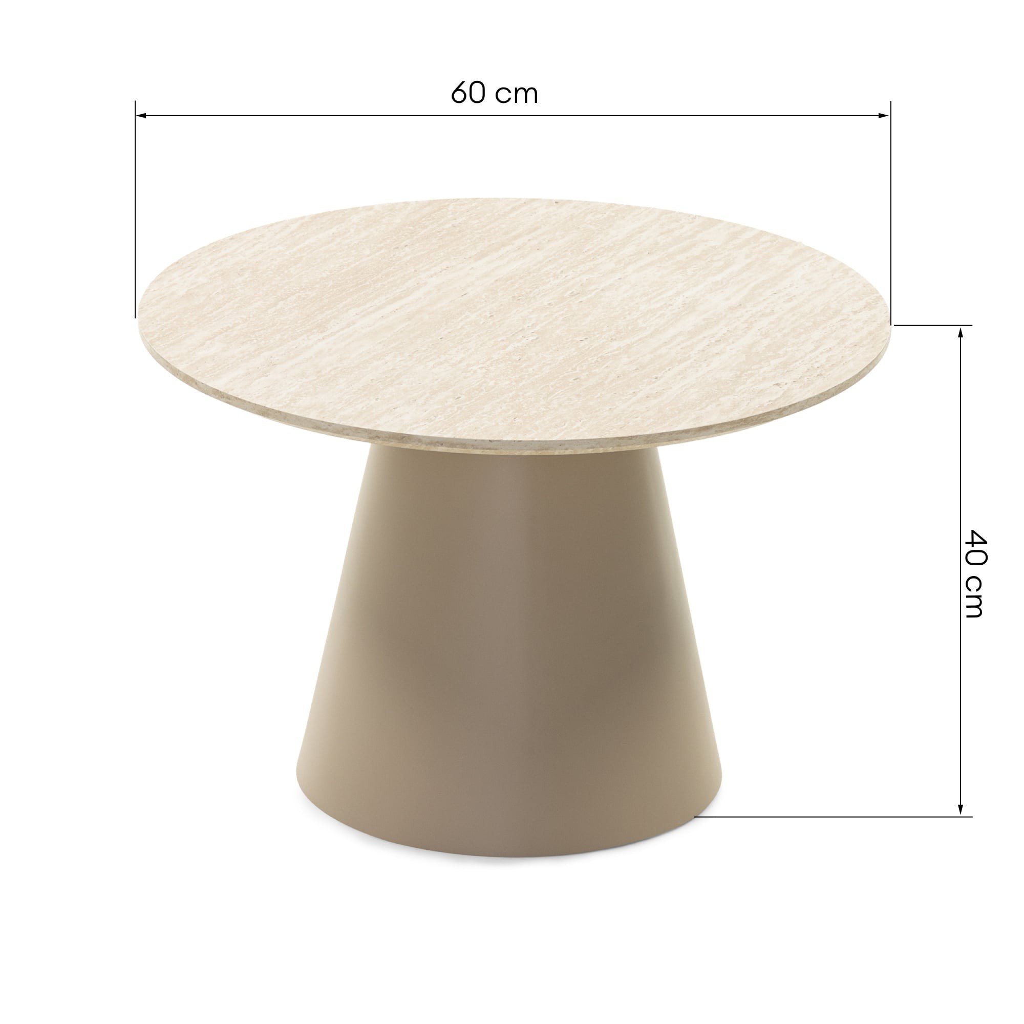 Stolik kawowy Sakala ll 60 cm, okrągły, beżowy, imitacja trawertynu