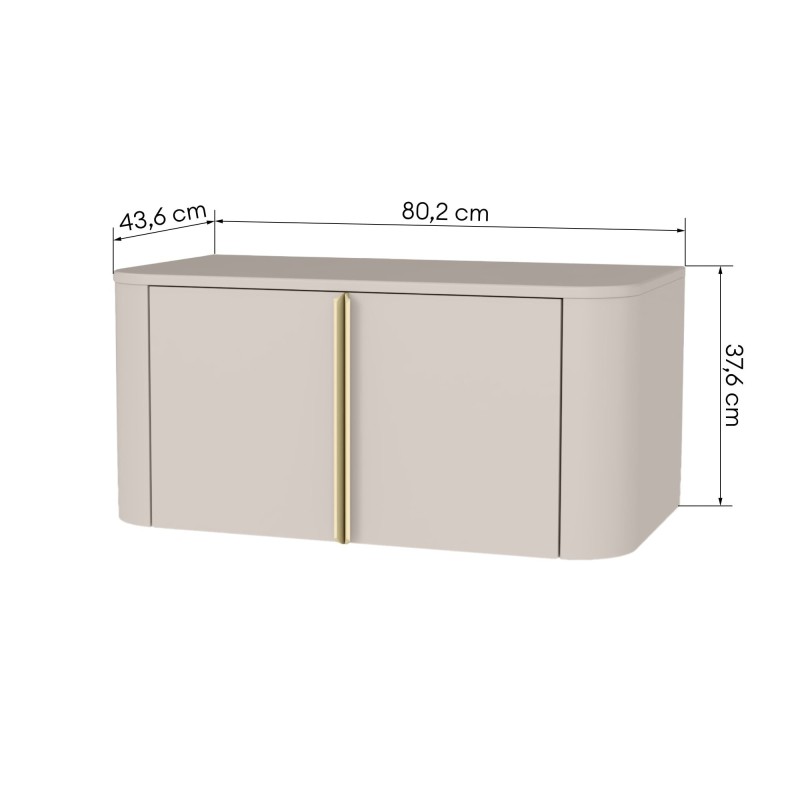 Szafka pod umywalkę nablatową Bassa 80 cm, kaszmirowa, złote uchwyty, zaokrąglona