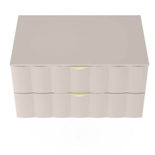 Szafka pod umywalkę nablatową Omi 80 cm, falowany front, złote uchwyty, kaszmirowy beż