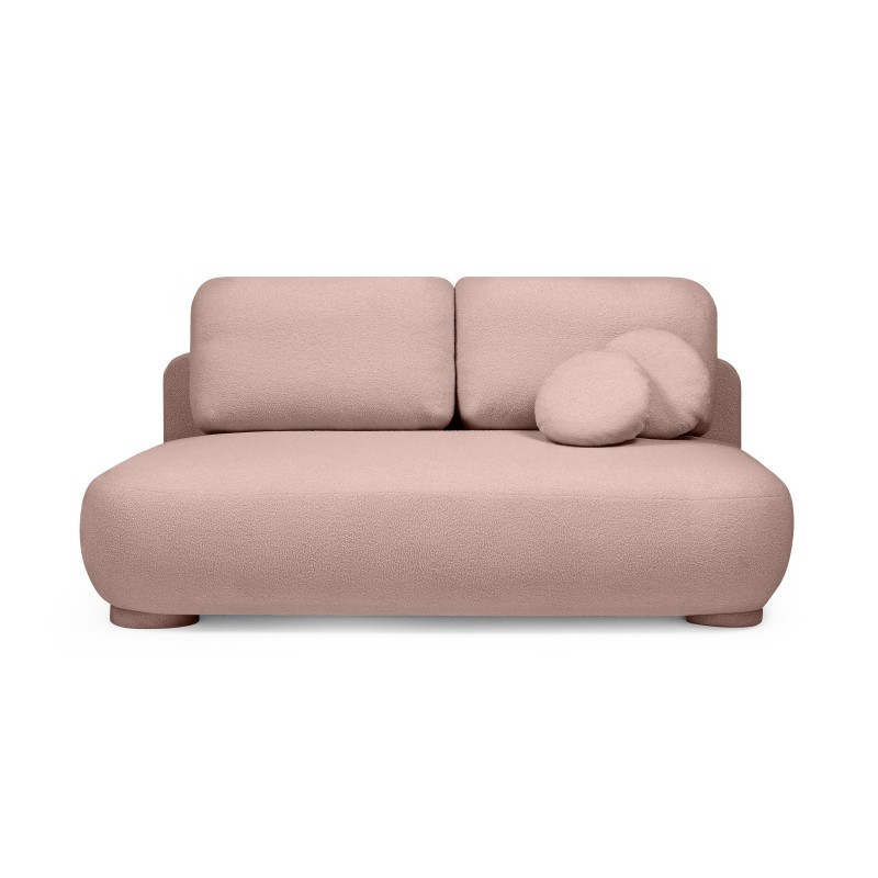 Sofa z funkcją spania i pojemnikiem Mikado różowa, boucle, obłe kształty