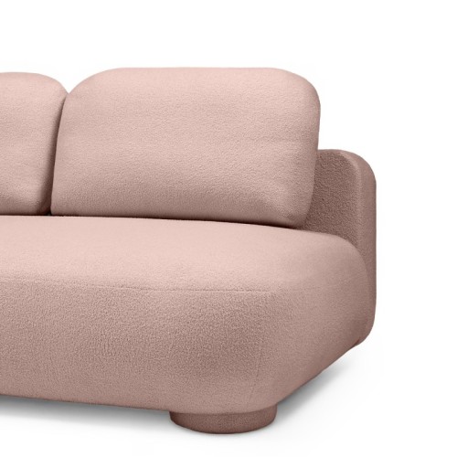 Sofa z funkcją spania i pojemnikiem Mikado różowa, boucle, obłe kształty