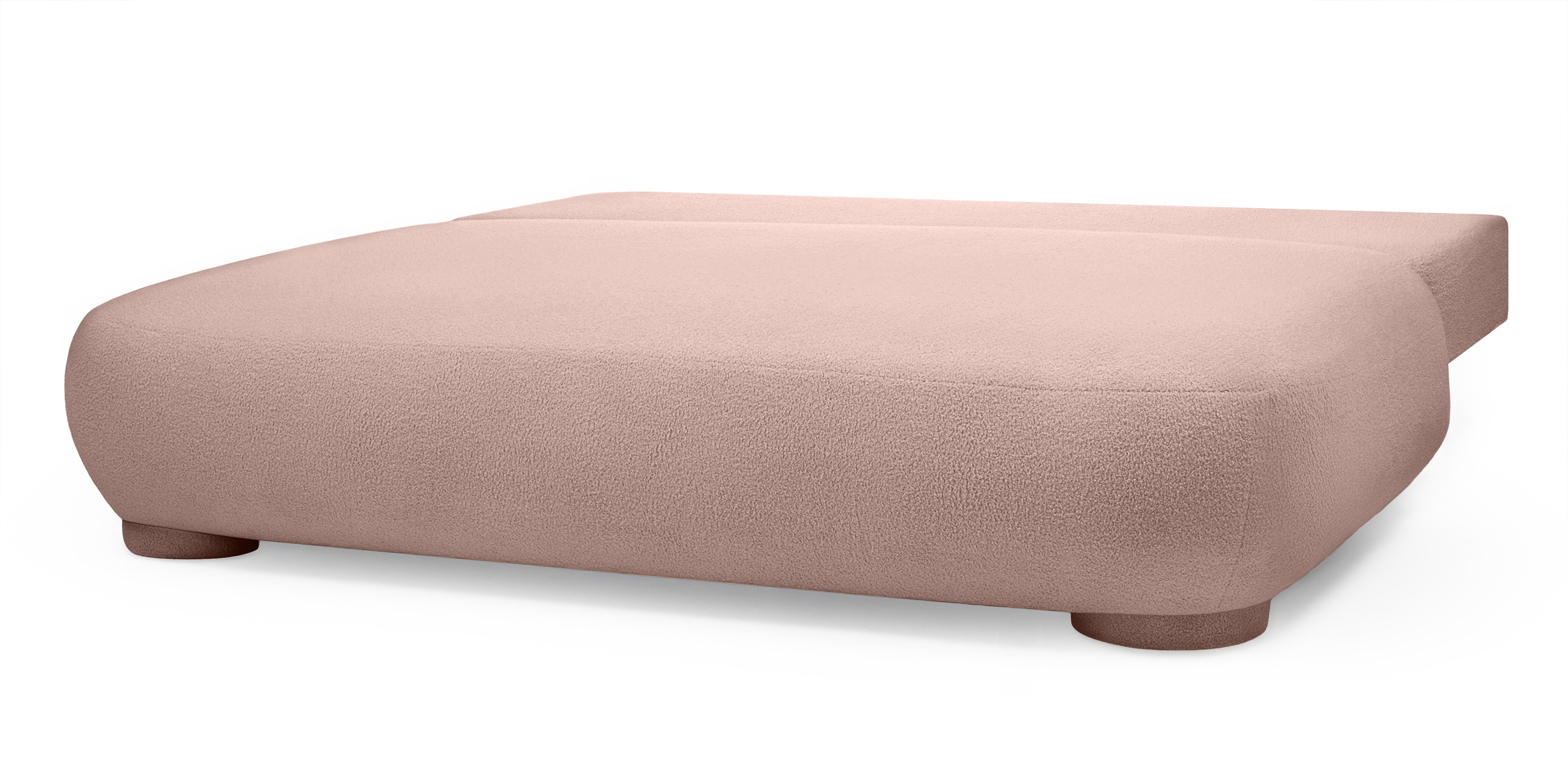 Sofa z funkcją spania i pojemnikiem Mikado różowa, boucle, obłe kształty