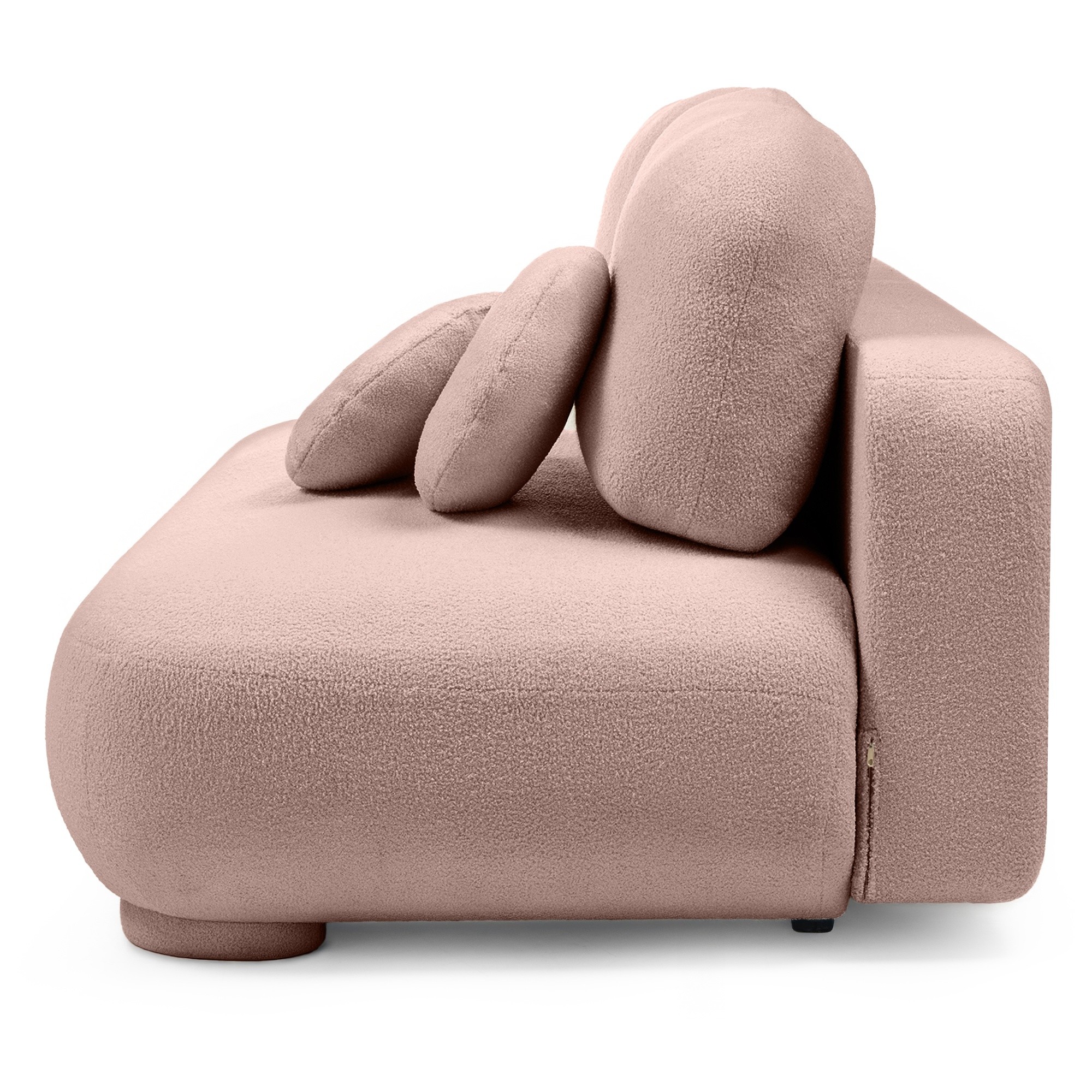 Sofa z funkcją spania i pojemnikiem Mikado różowa, boucle, obłe kształty