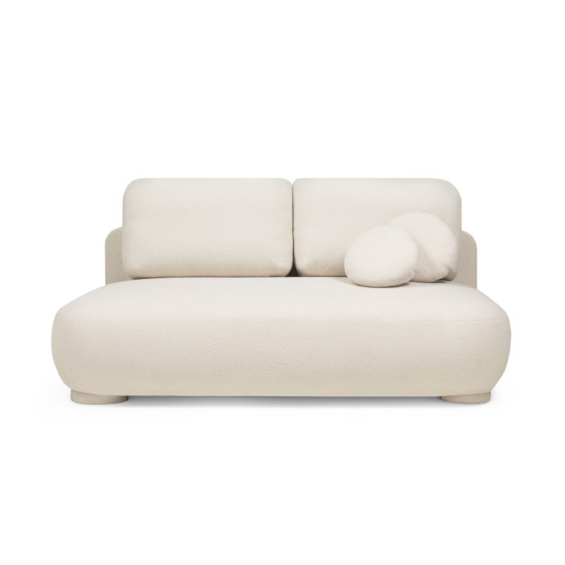 Sofa z funkcją spania i pojemnikiem Mikado jasnobeżowa, boucle, obłe kształty