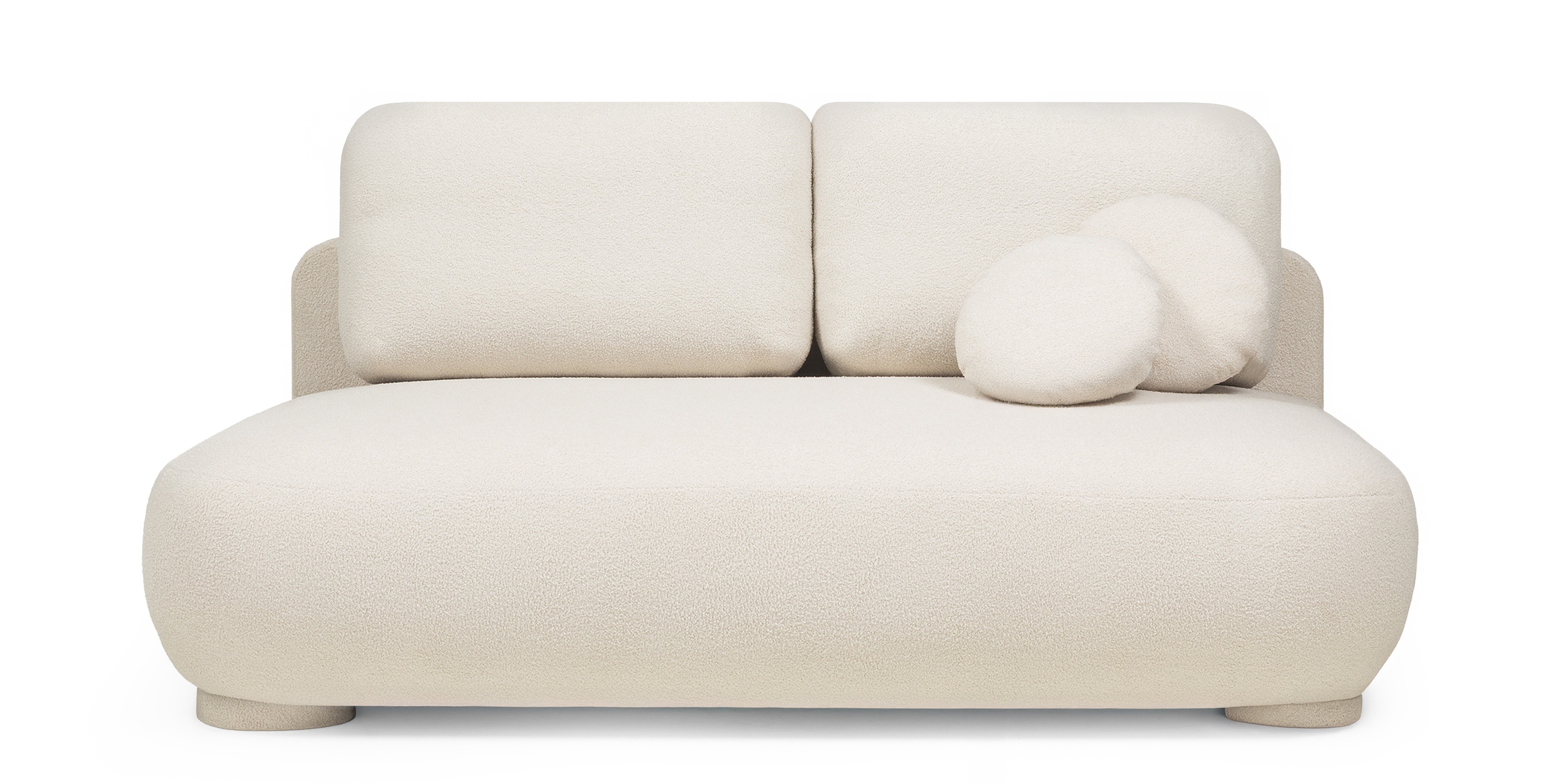 Sofa z funkcją spania i pojemnikiem Mikado jasnobeżowa, boucle, obłe kształty