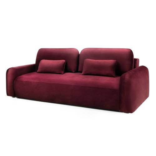 Sofa z funkcją i pojemnikiem Hoschi, obła, welurowa, burgund