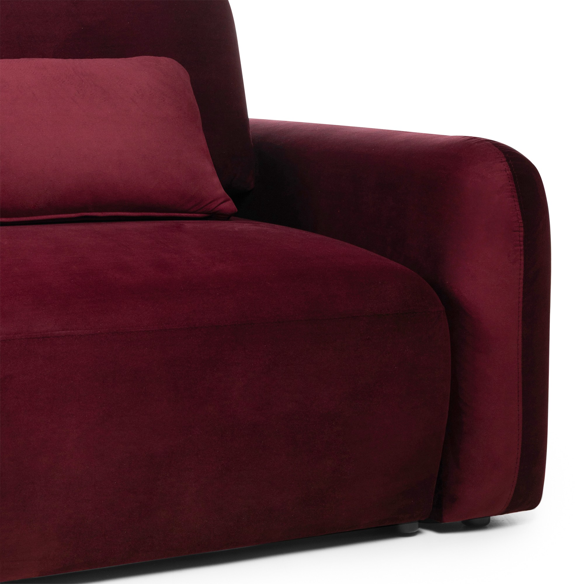 Sofa z funkcją i pojemnikiem Hoschi, obła, welurowa, burgund