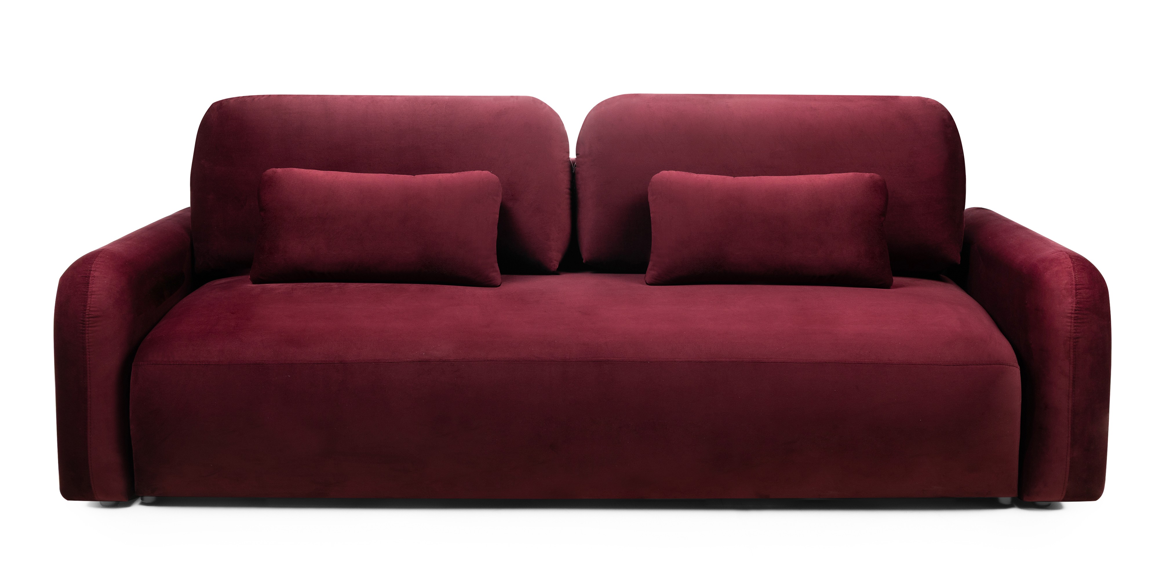 Sofa z funkcją i pojemnikiem Hoschi, obła, welurowa, burgund