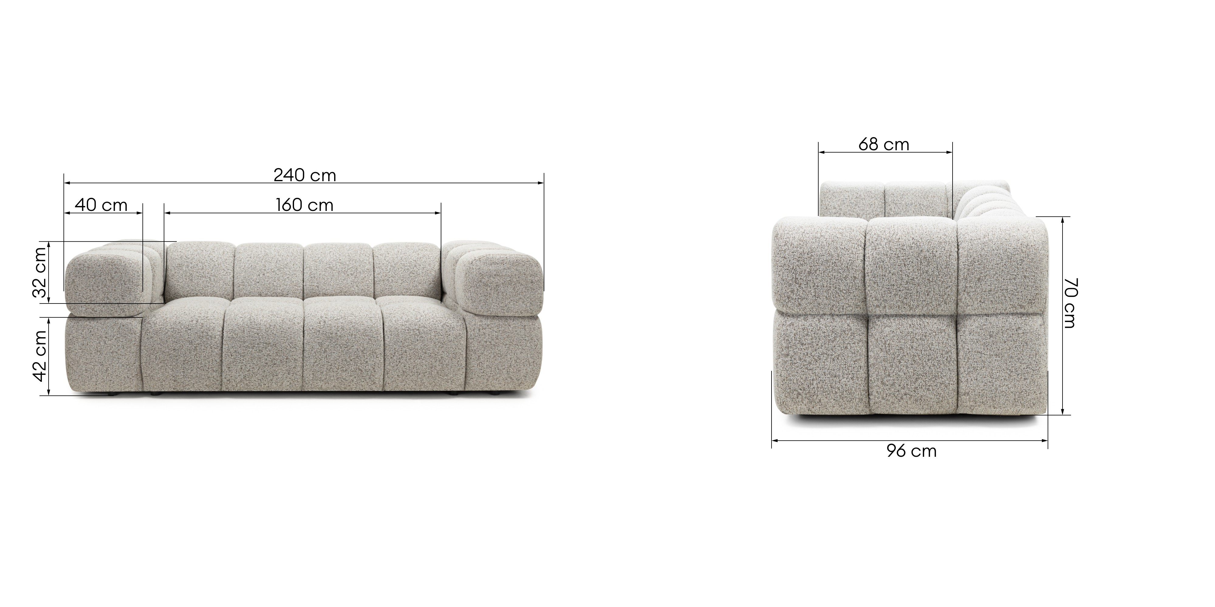 Sofa Formo obłe kształty, szarobeżowy melanż, nowoczesna