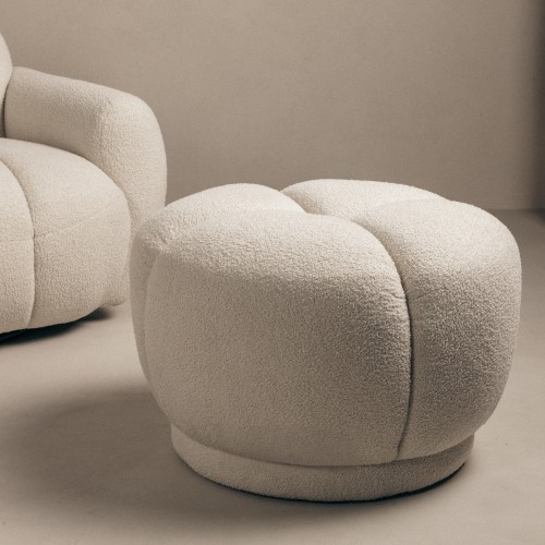 Puf tapicerowany Solla, jasnobeżowy, boucle, obłe kształty