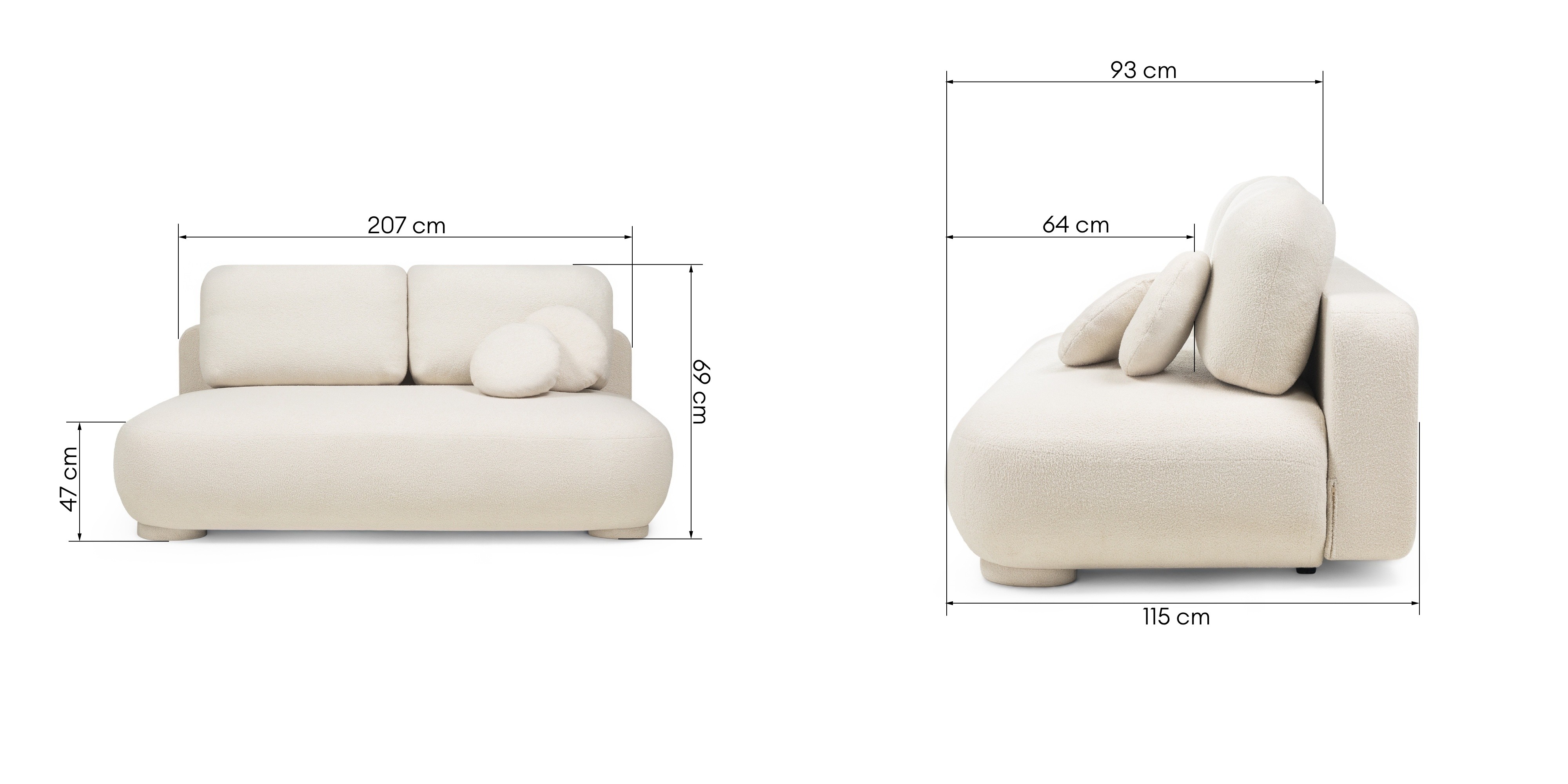 Sofa z funkcją spania i pojemnikiem Mikado, jasny beż boucle