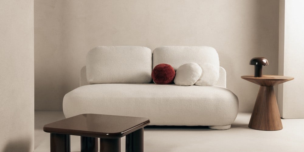 Sofa z funkcją spania i pojemnikiem Mikado, jasny beż boucle