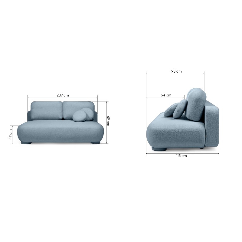 Sofa z funkcją spania i pojemnikiem Mikado, niebieska boucle