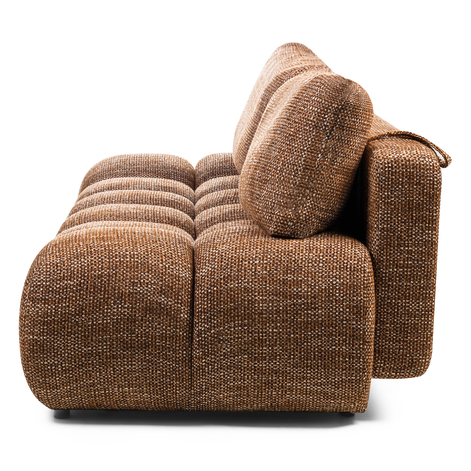 Sofa z funkcją spania i pojemnikiem Fiera, cynamonowa, obłe kształty
