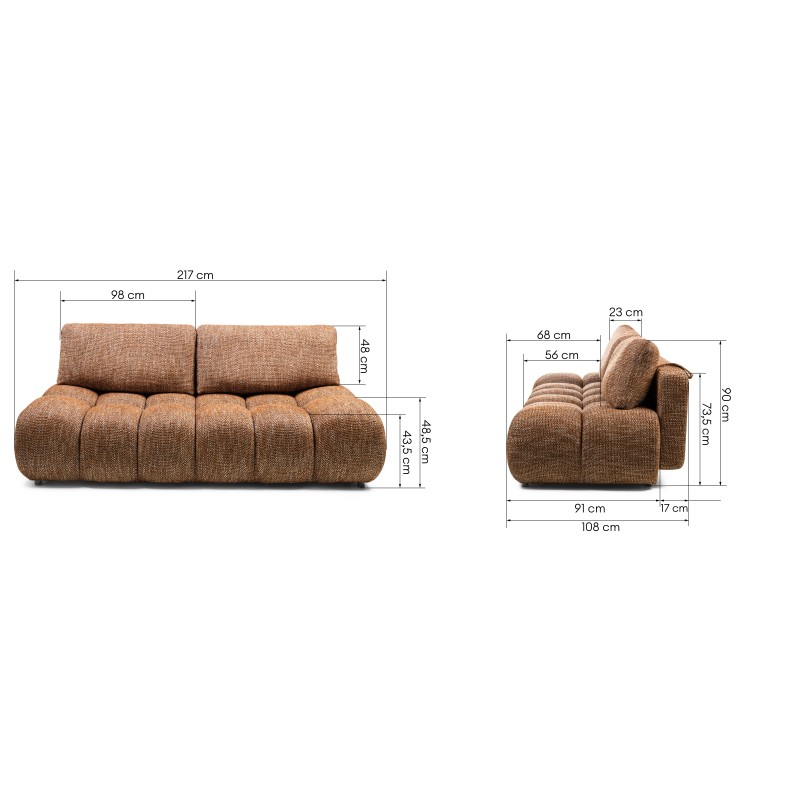 Sofa z funkcją spania i pojemnikiem Fiera, cynamonowa, obłe kształty