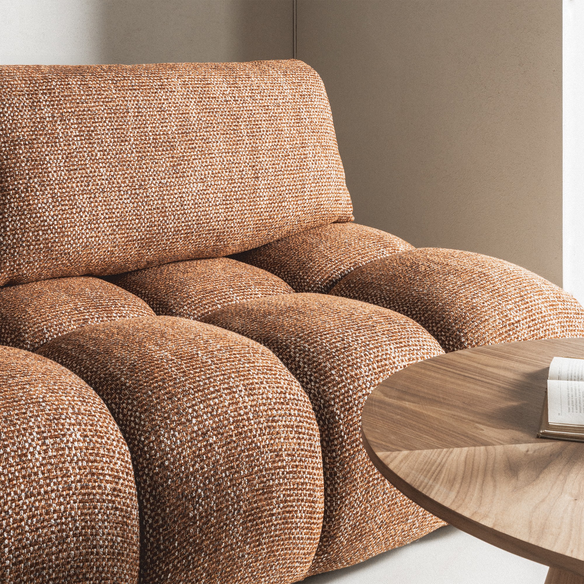 Sofa z funkcją spania i pojemnikiem Fiera, obłe kształty