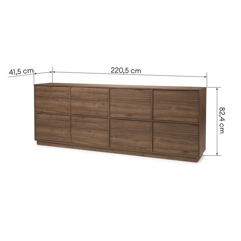 Komoda ośmiodrzwiowa Japandi  220cm orzech royal, nowoczesna