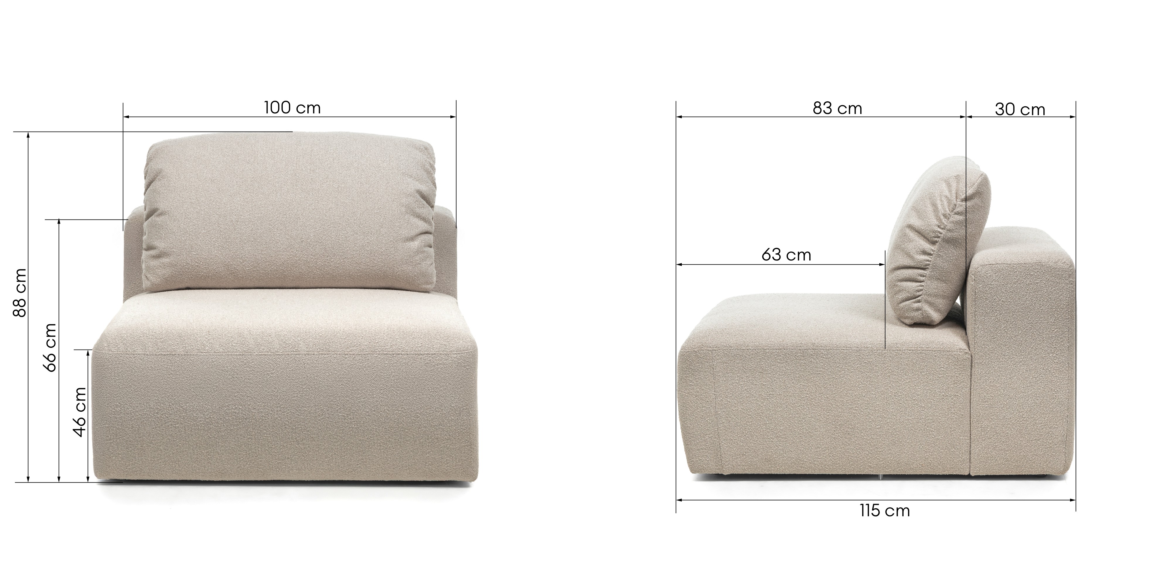 Moduł środkowy Agio 100 cm, szarobeżowy, boucle