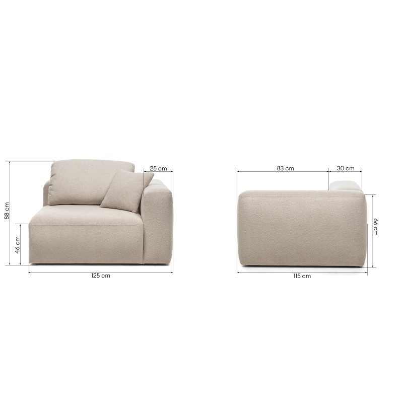 Moduł prawostronny Agio 125 cm, szarobeżowy, boucle