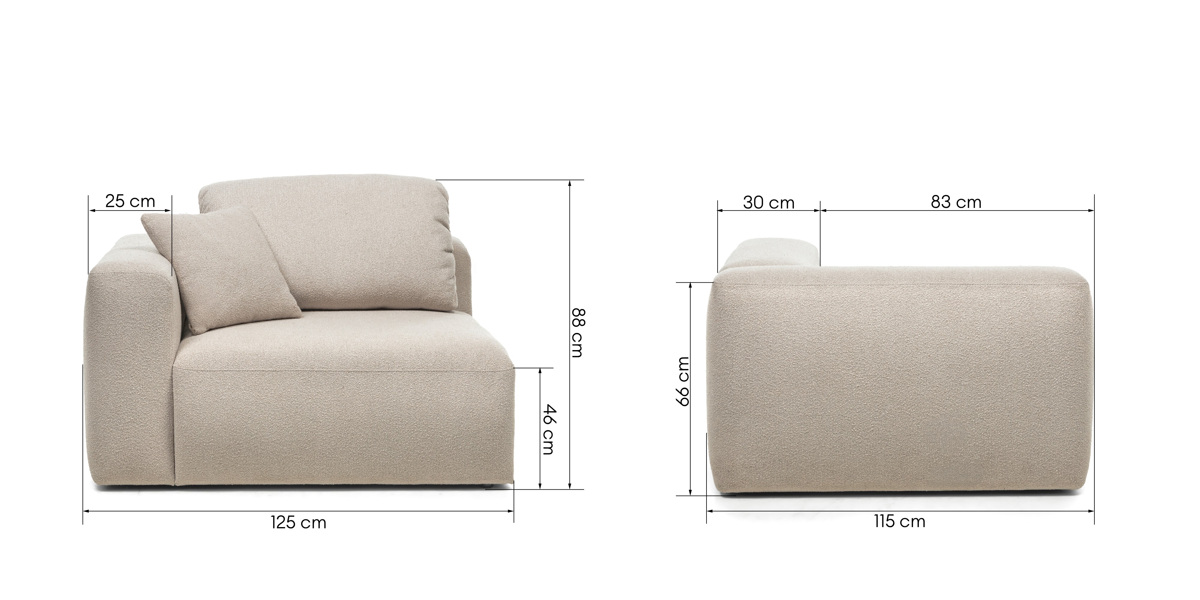 Moduł lewostronny Agio 125 cm, szarobeżowy, boucle