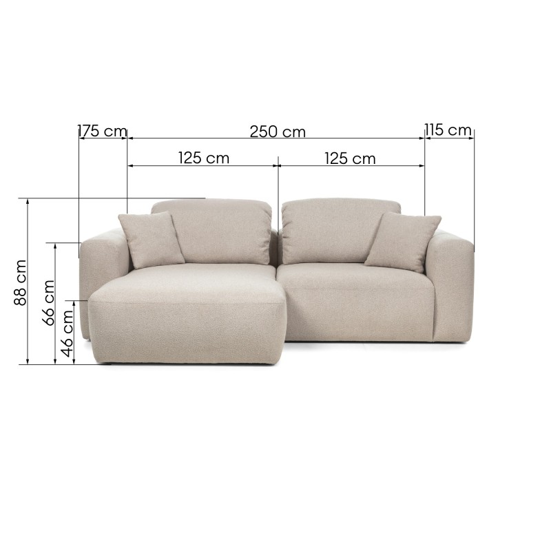Narożnik modułowy Agio 250 cm, lewostronny, szarobeżowy, boucle
