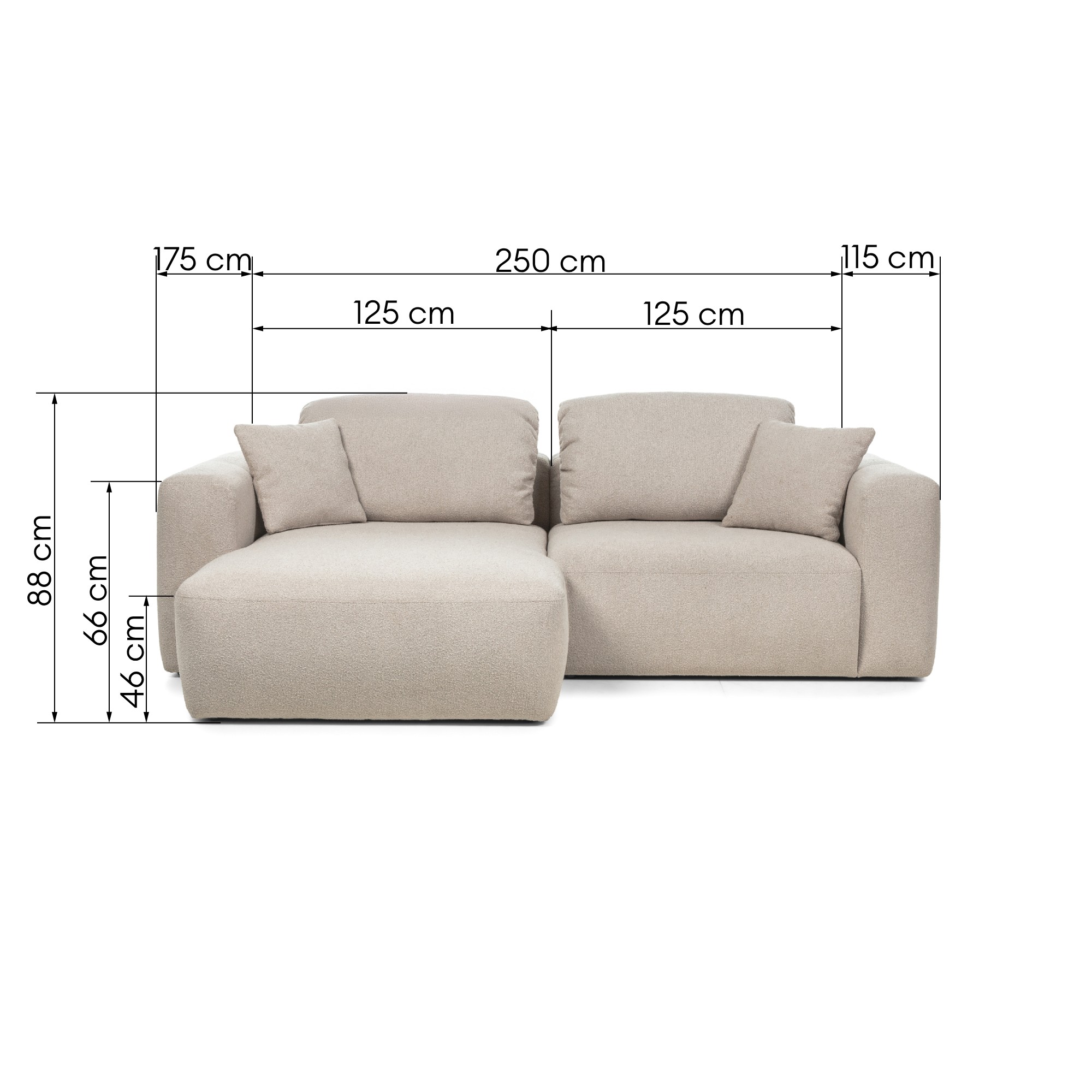 Narożnik modułowy Agio 250 cm, lewostronny, szarobeżowy, boucle