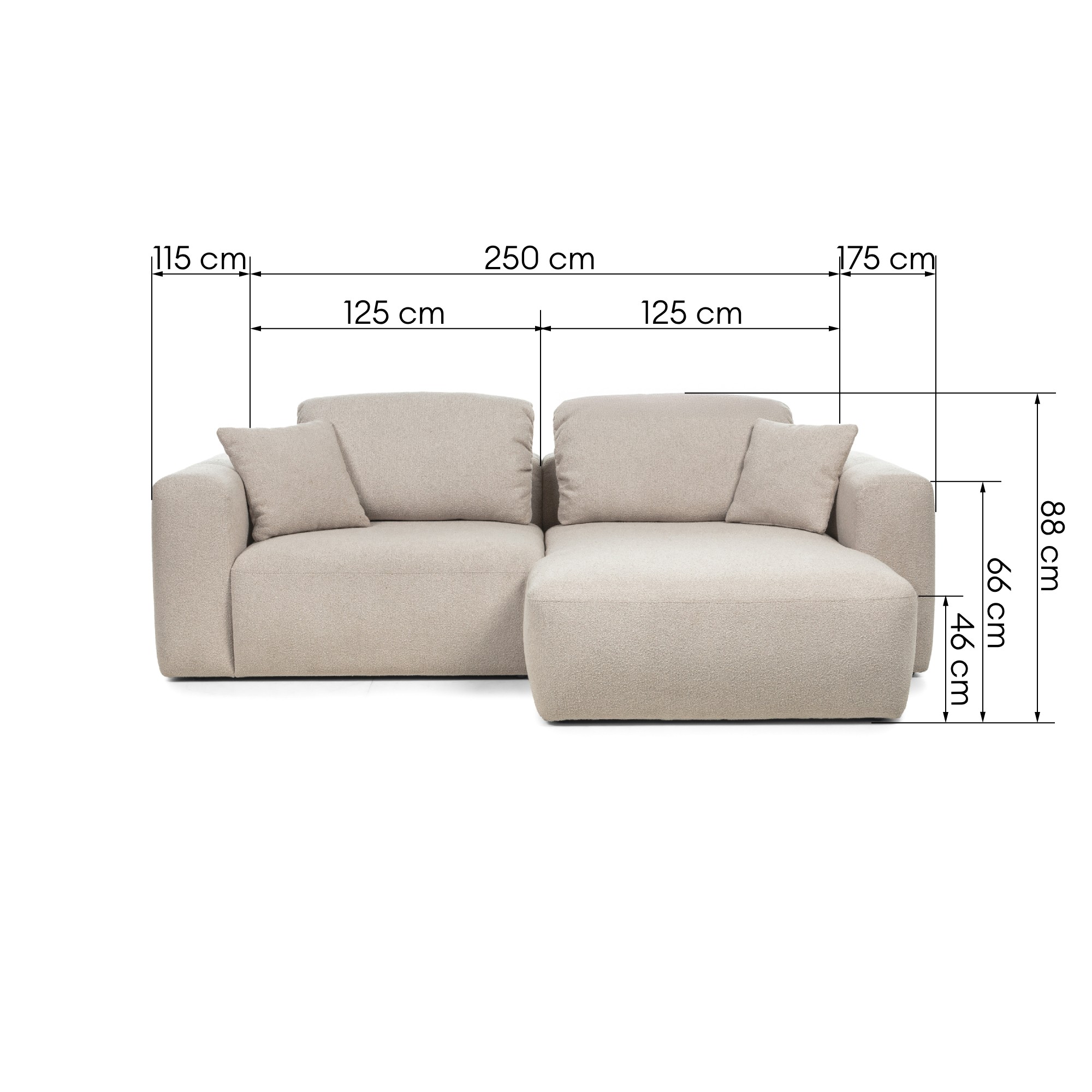 Narożnik modułowy Agio 250 cm, prawostronny, szarobeżowy, boucle