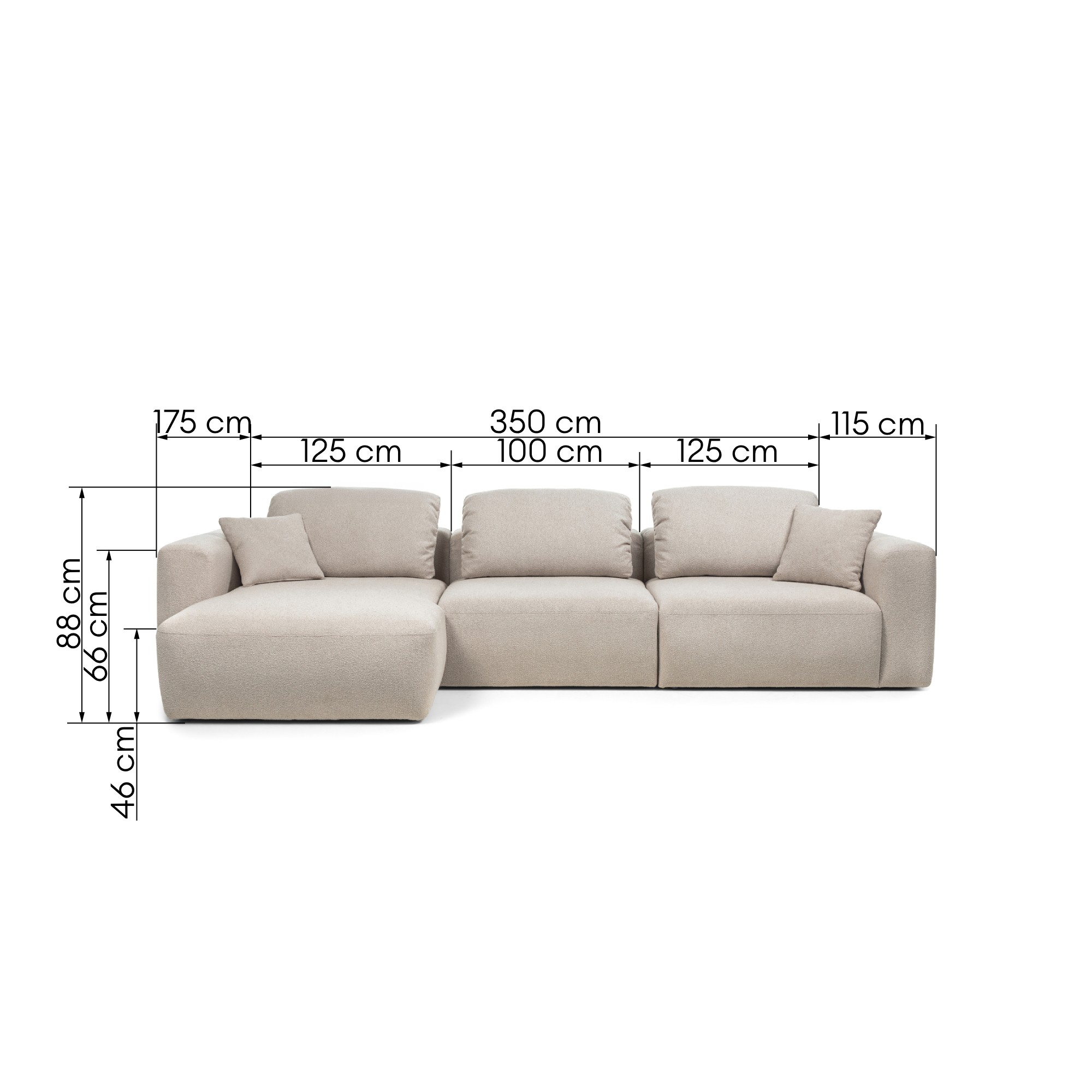 Narożnik modułowy Agio 350 cm, lewostronny, szarobeżowy, boucle
