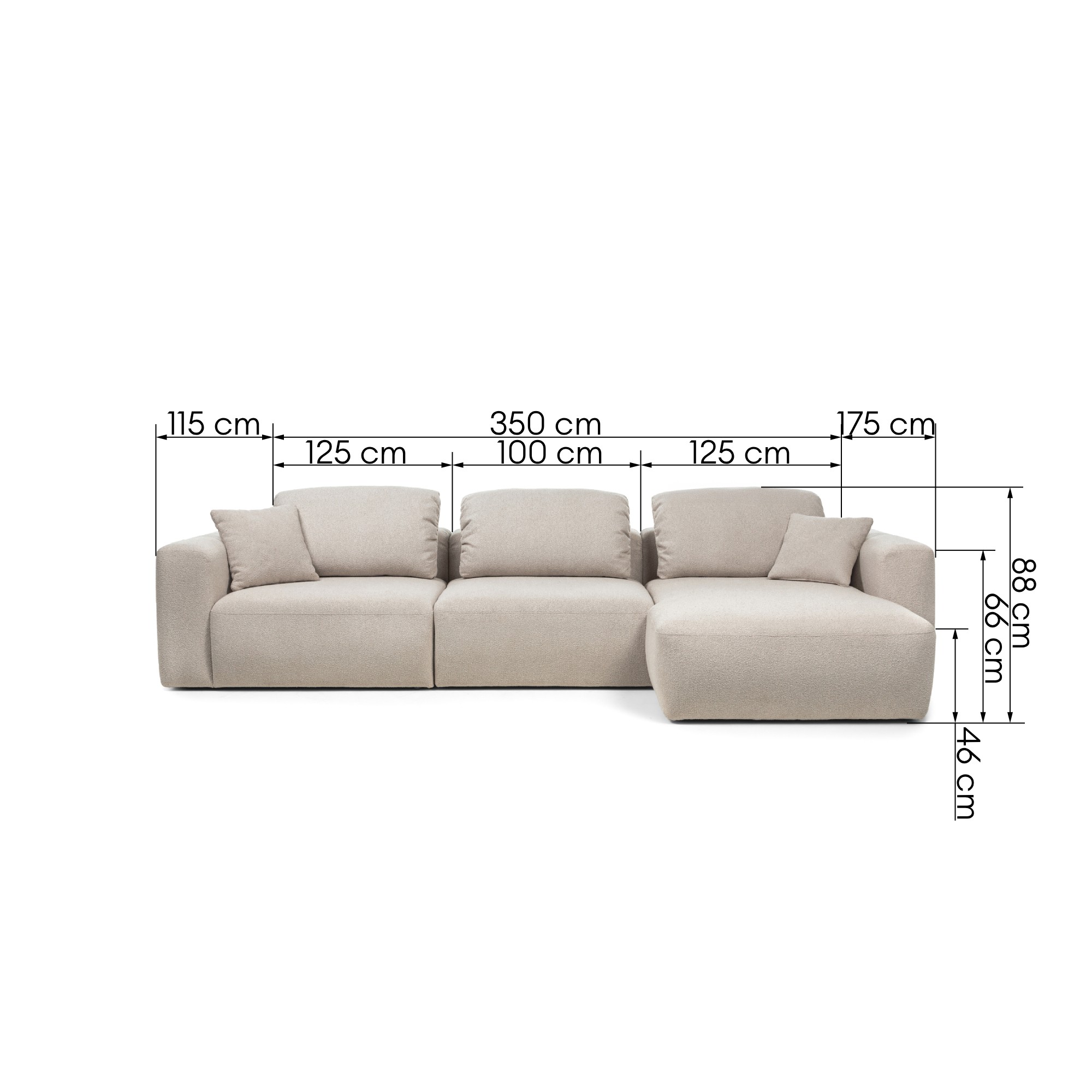Narożnik modułowy Agio 350 cm, prawostronny, szarobeżowy, boucle