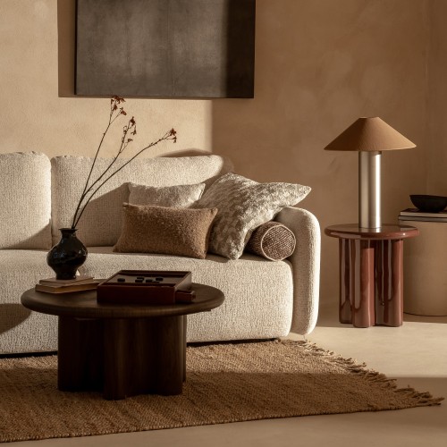Sofa rozkładana Botse 2P z pojemnikiem, jasnobeżowa, obłe kształty