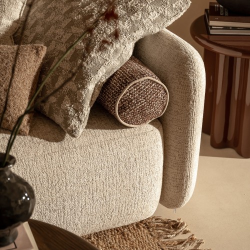 Sofa rozkładana Botse 2P z pojemnikiem, jasnobeżowa, obłe kształty