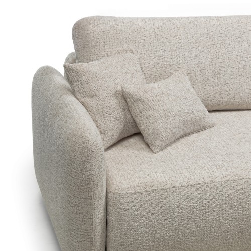 Sofa rozkładana Botse 2P z pojemnikiem, jasnobeżowa, obłe kształty