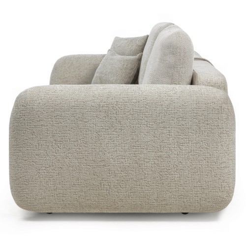 Sofa rozkładana Botse 2P z pojemnikiem, jasnobeżowa, obłe kształty