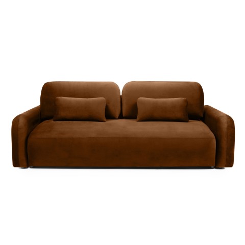 Sofa z funkcją i pojemnikiem Hoschi, welurowa, miedziana