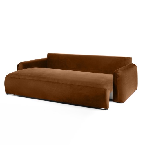 Sofa z funkcją i pojemnikiem Hoschi, welurowa, miedziana