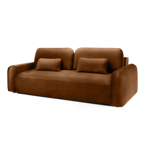 Sofa z funkcją i pojemnikiem Hoschi, welurowa, miedziana
