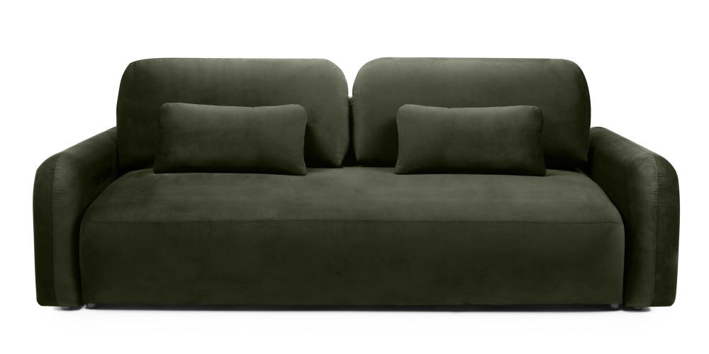 Sofa z funkcją i pojemnikiem Hoschi, welurowa, oliwkowozielona
