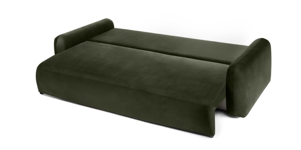 Sofa z funkcją i pojemnikiem Hoschi, welurowa, oliwkowozielona