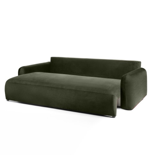 Sofa z funkcją i pojemnikiem Hoschi, welurowa, oliwkowozielona