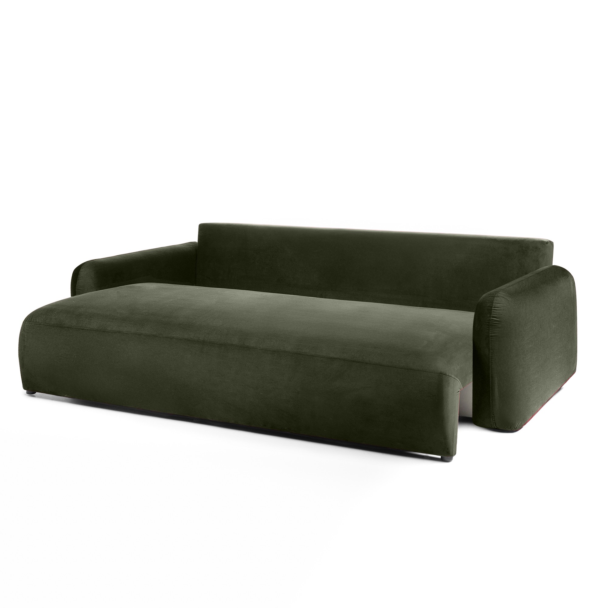 Sofa z funkcją i pojemnikiem Hoschi, welurowa, oliwkowozielona