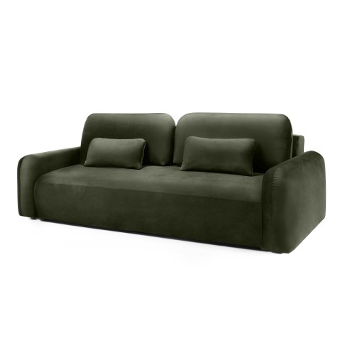 Sofa z funkcją i pojemnikiem Hoschi, welurowa, oliwkowozielona