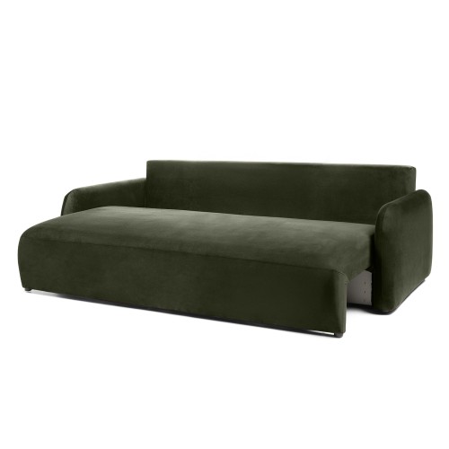 Sofa z funkcją, pojemnik Hoschi Slim, obła, welurowa, oliwkowozielona