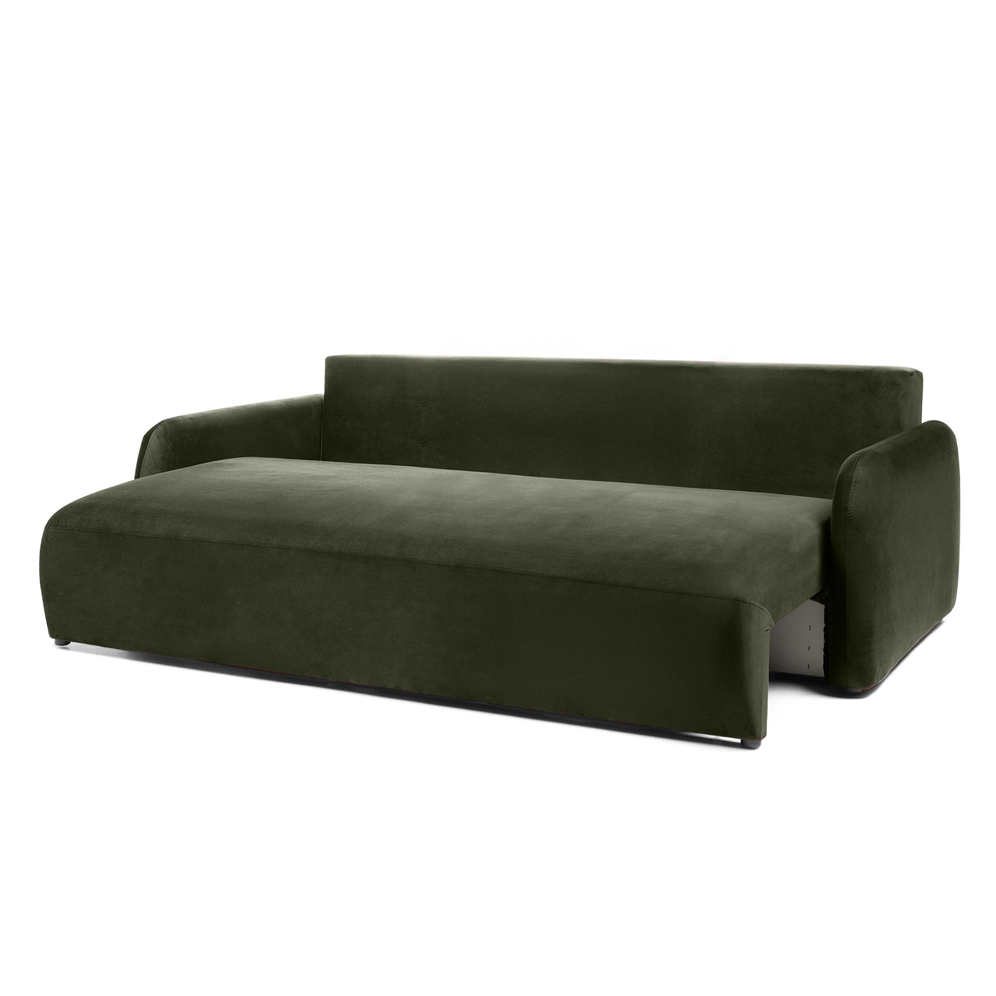 Sofa z funkcją, pojemnik Hoschi Slim, obła, welurowa, oliwkowozielona