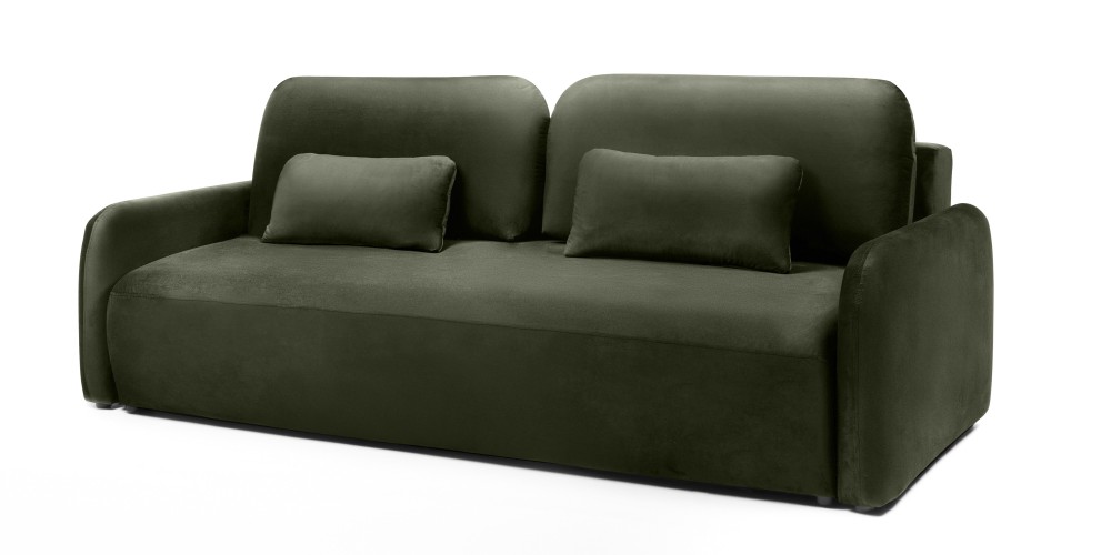 Sofa z funkcją, pojemnik Hoschi Slim, obła, welurowa, oliwkowozielona