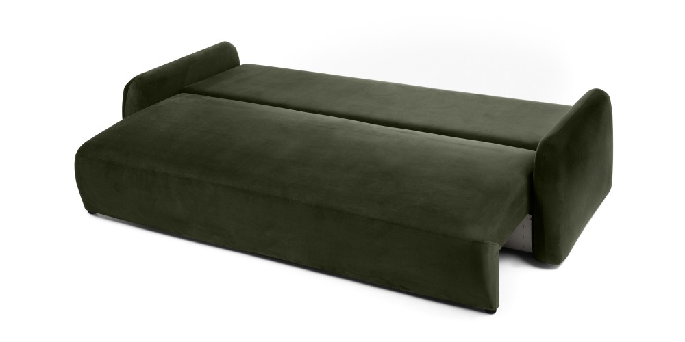 Sofa z funkcją, pojemnik Hoschi Slim, obła, welurowa, oliwkowozielona