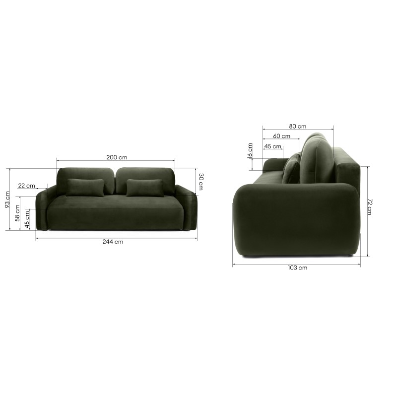 Sofa z funkcją i pojemnikiem Hoschi, welurowa, oliwkowozielona
